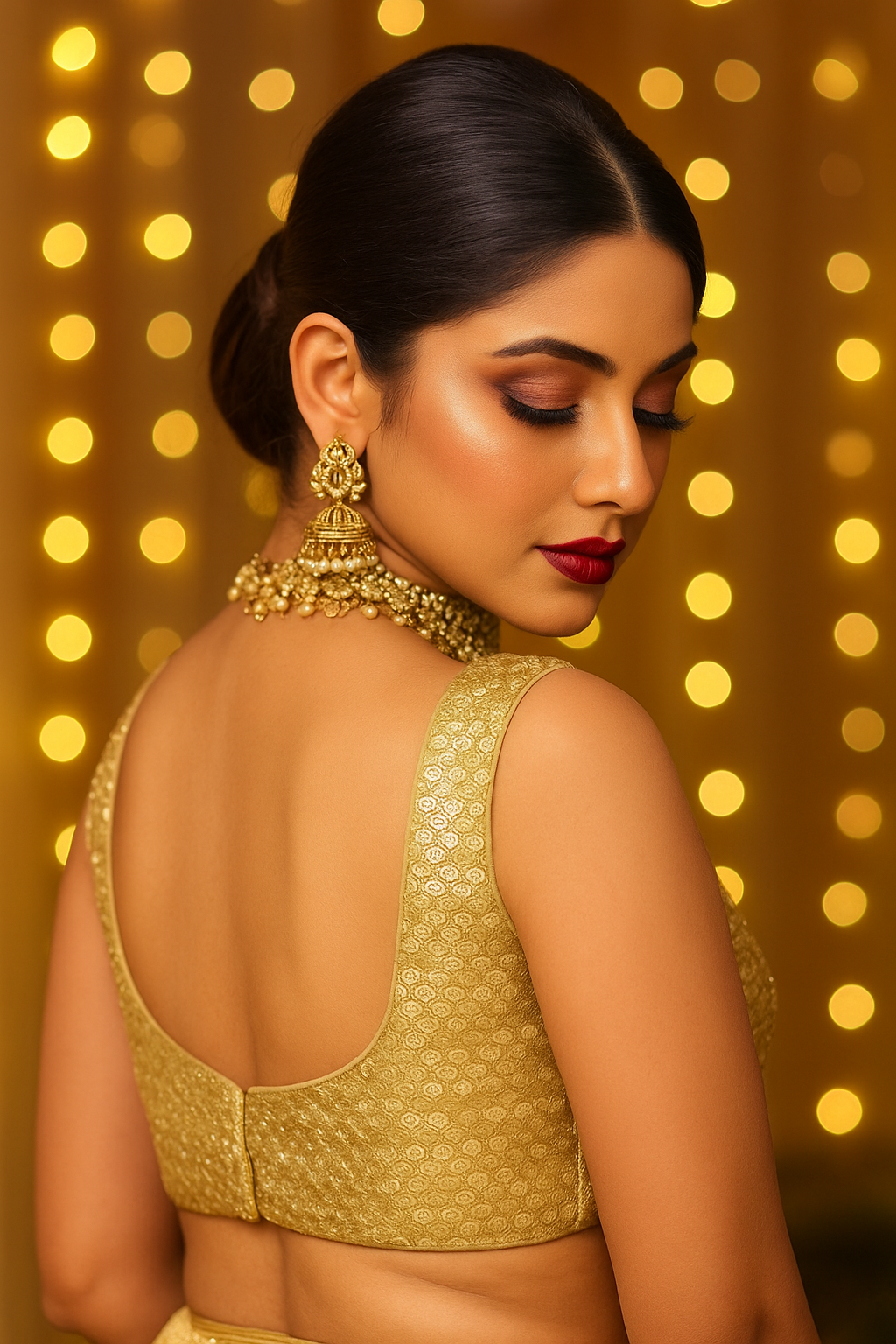 Golden sequin round neck blouse
