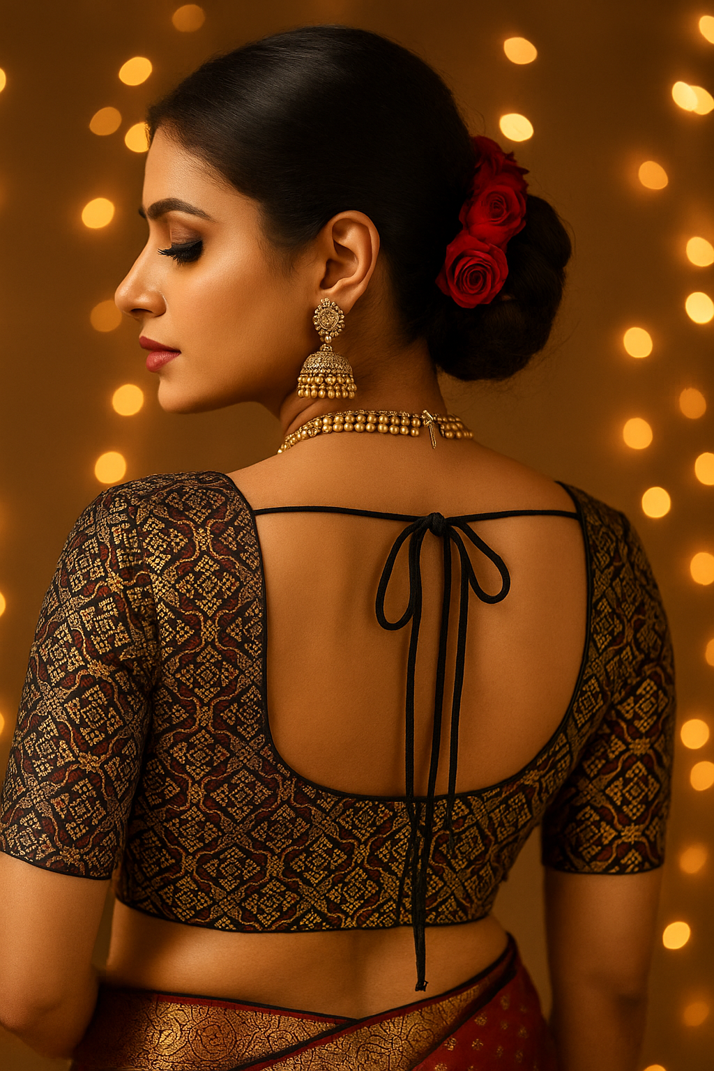 Black raw silk sleeved blouse