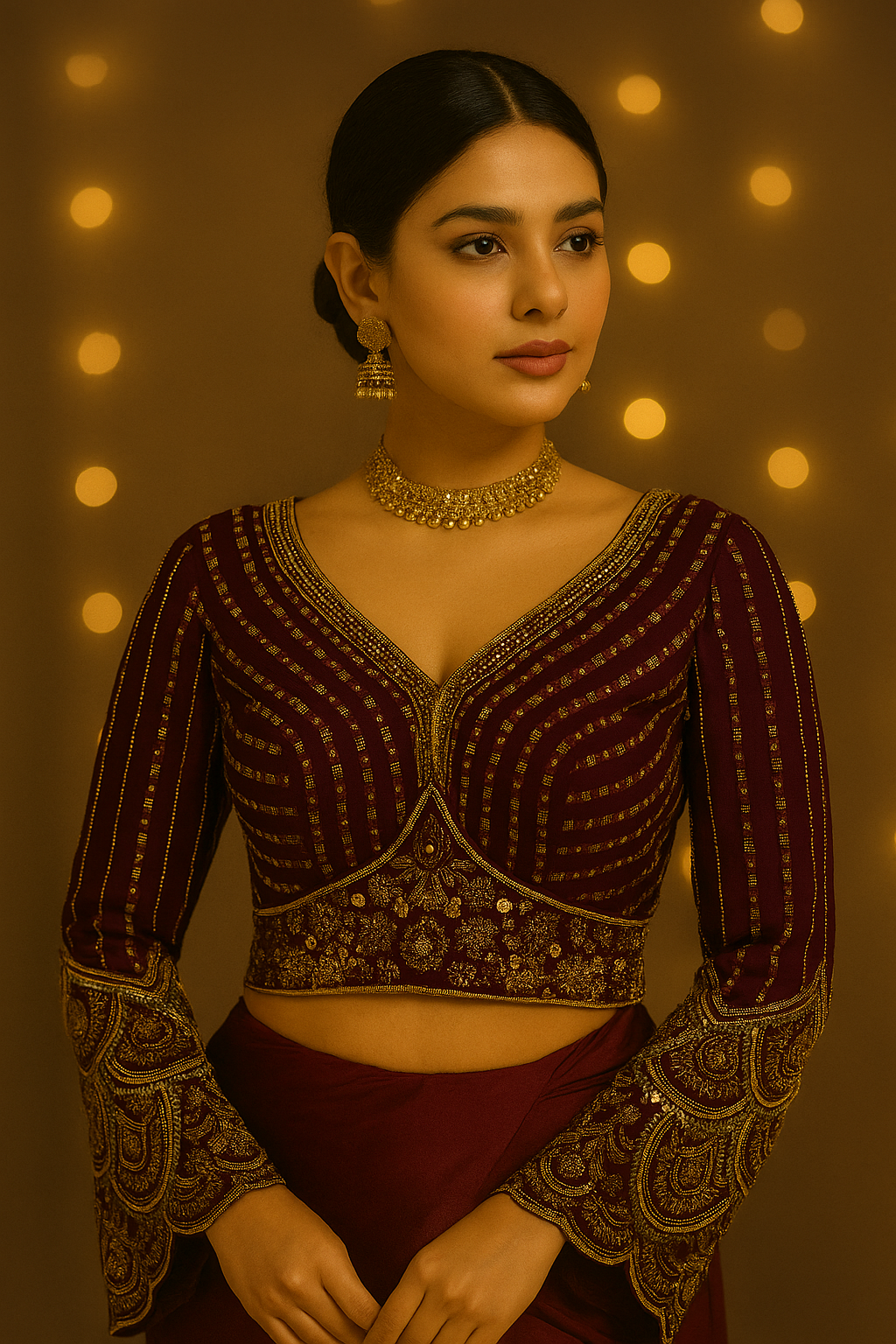 Dark violet hand-crafted georgette maggam blouse