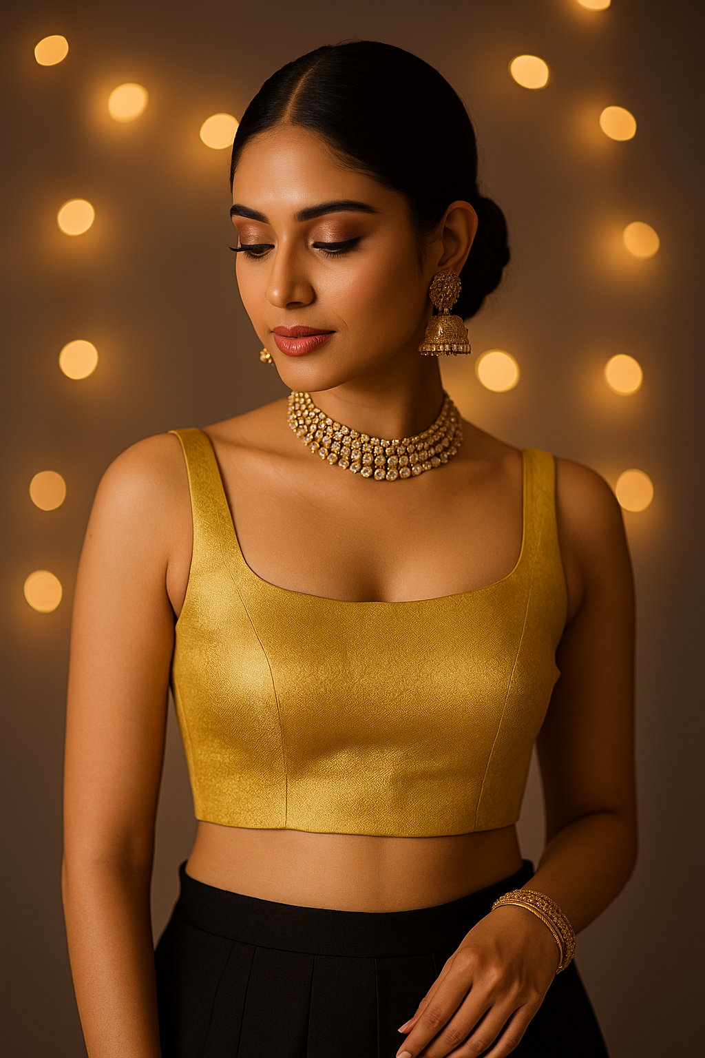 Golden sleeveless silk blouse