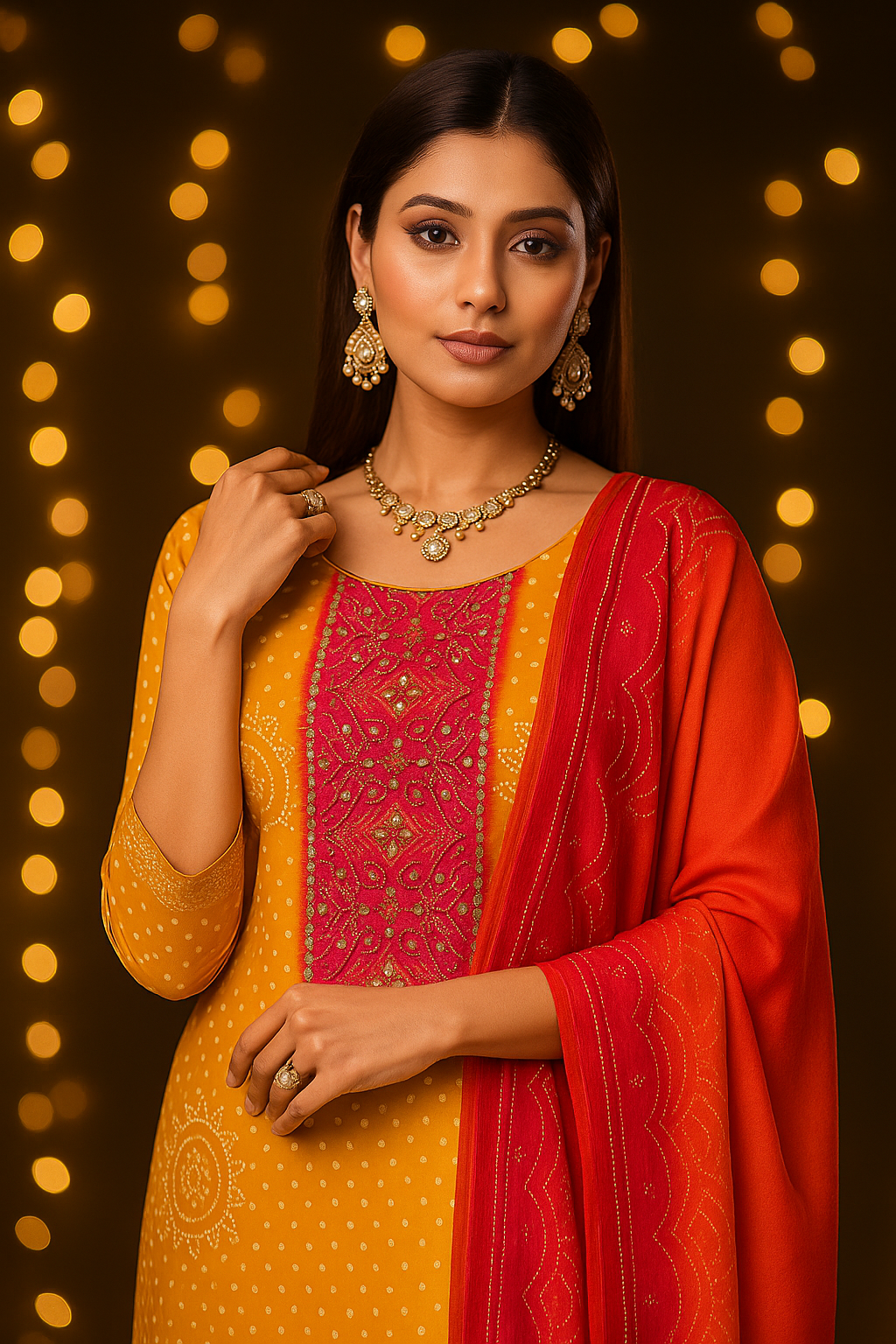 Yellow-Pink Silk Stitched Salwar Suit