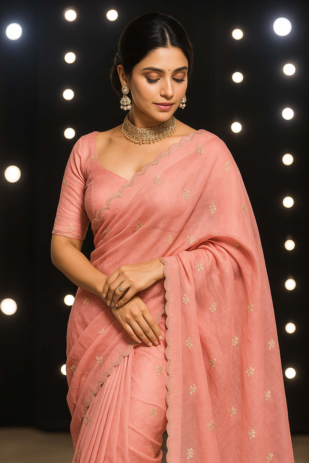 Pink Chinnon Silk Saree