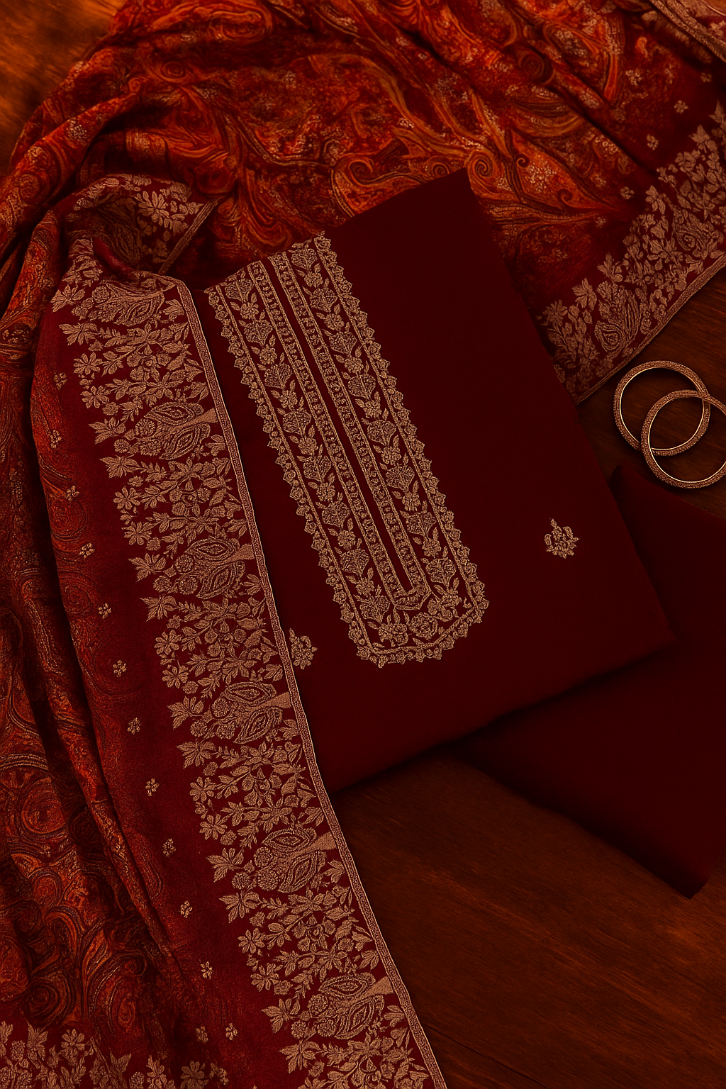 Maroon Dola Silk Unstitched Salwar Suit