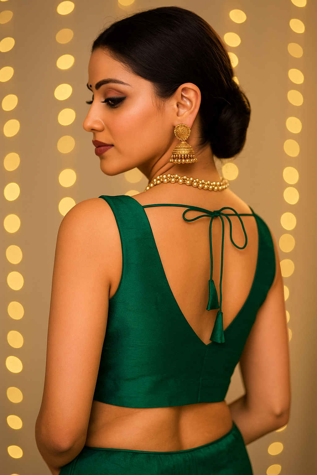 Green sleeveless silk blouse