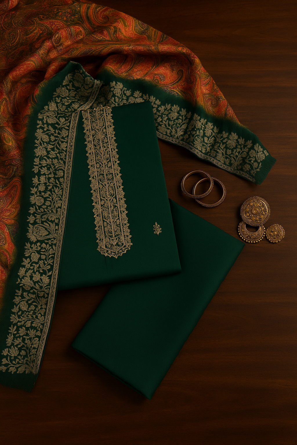 Bottle Green Dola Silk Unstitched Salwar Suit