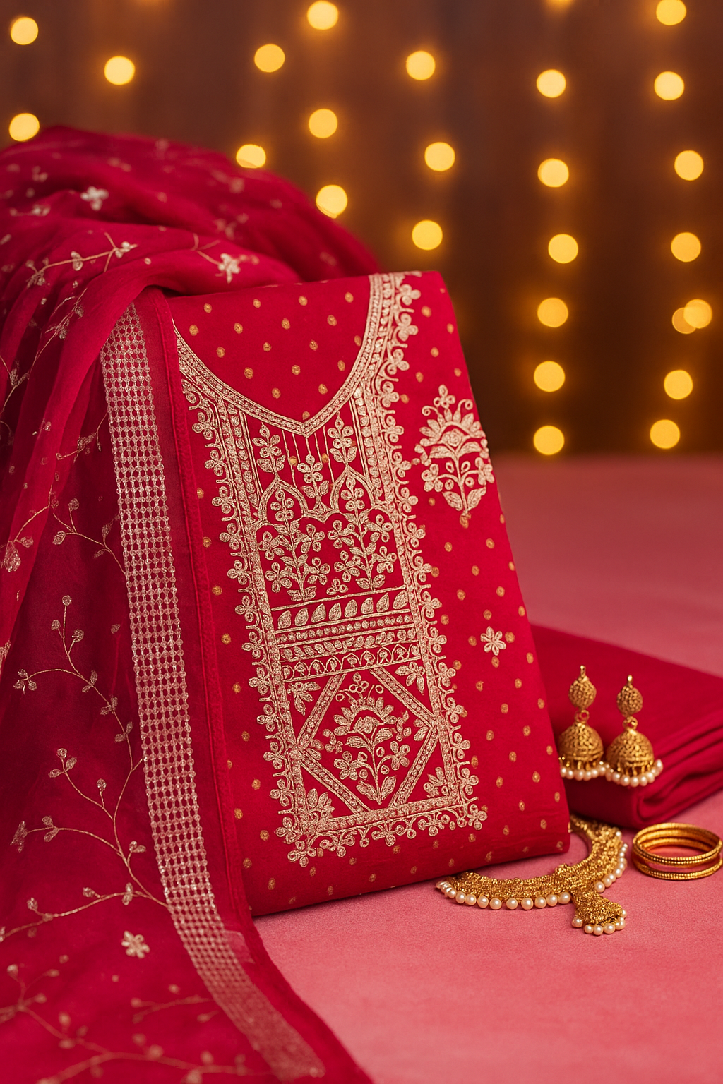 Rani Pink Chanderi Silk Unstitched Salwar Suit