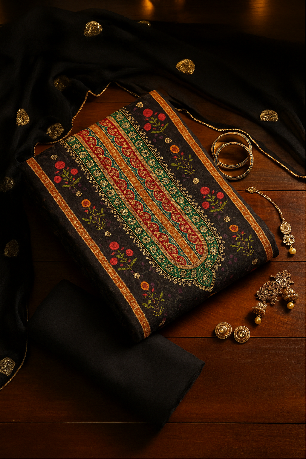 Black Dola Silk Unstitched Salwar Suit