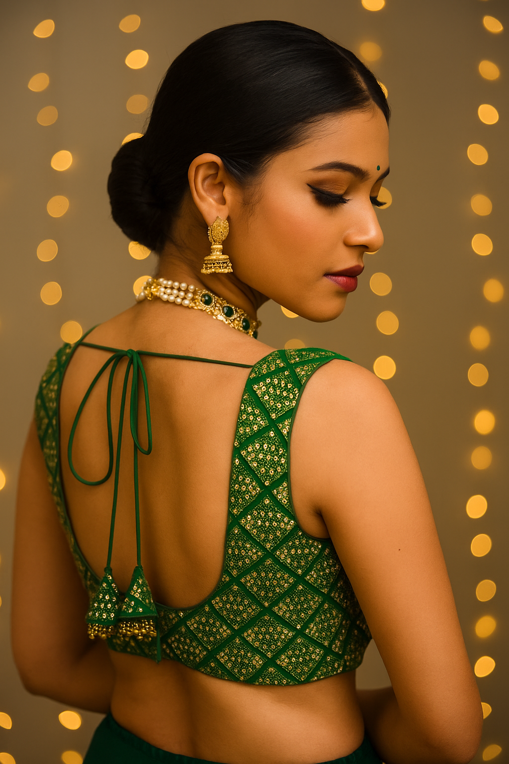 Dark green velvet sleeveless blouse