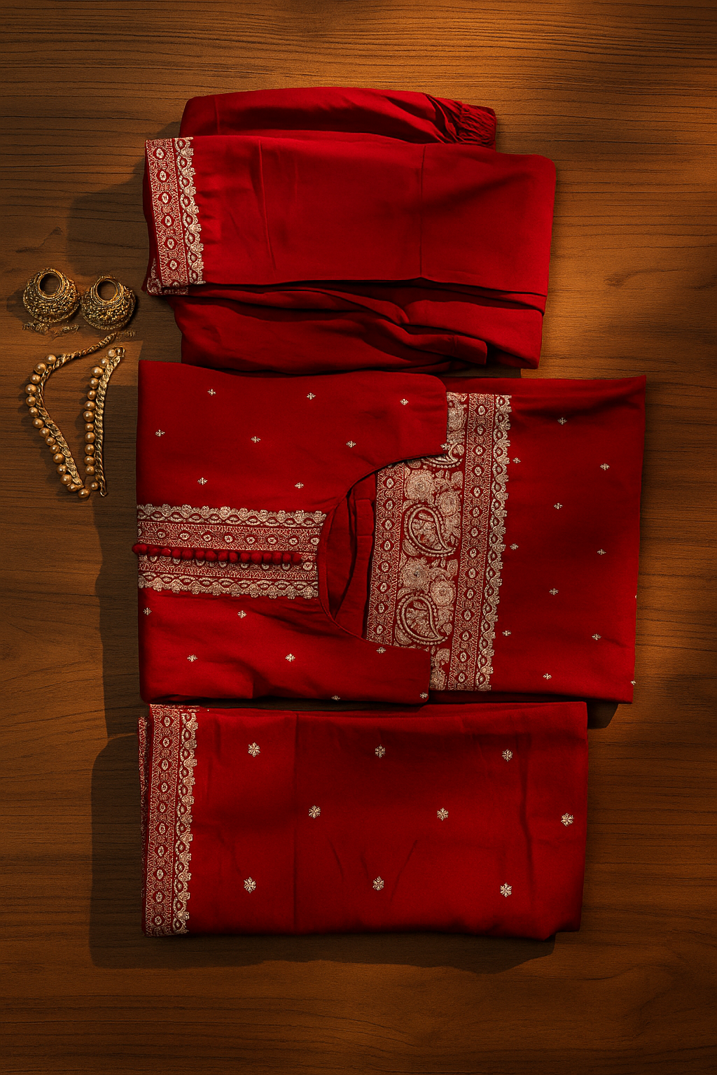 Red Semi Crepe Stitched Salwar Suit