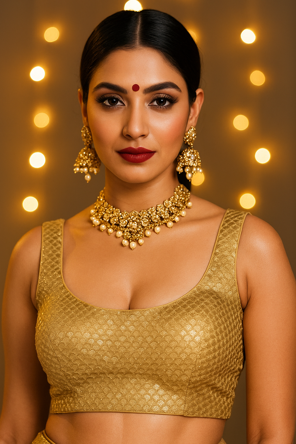 Golden sequin round neck blouse