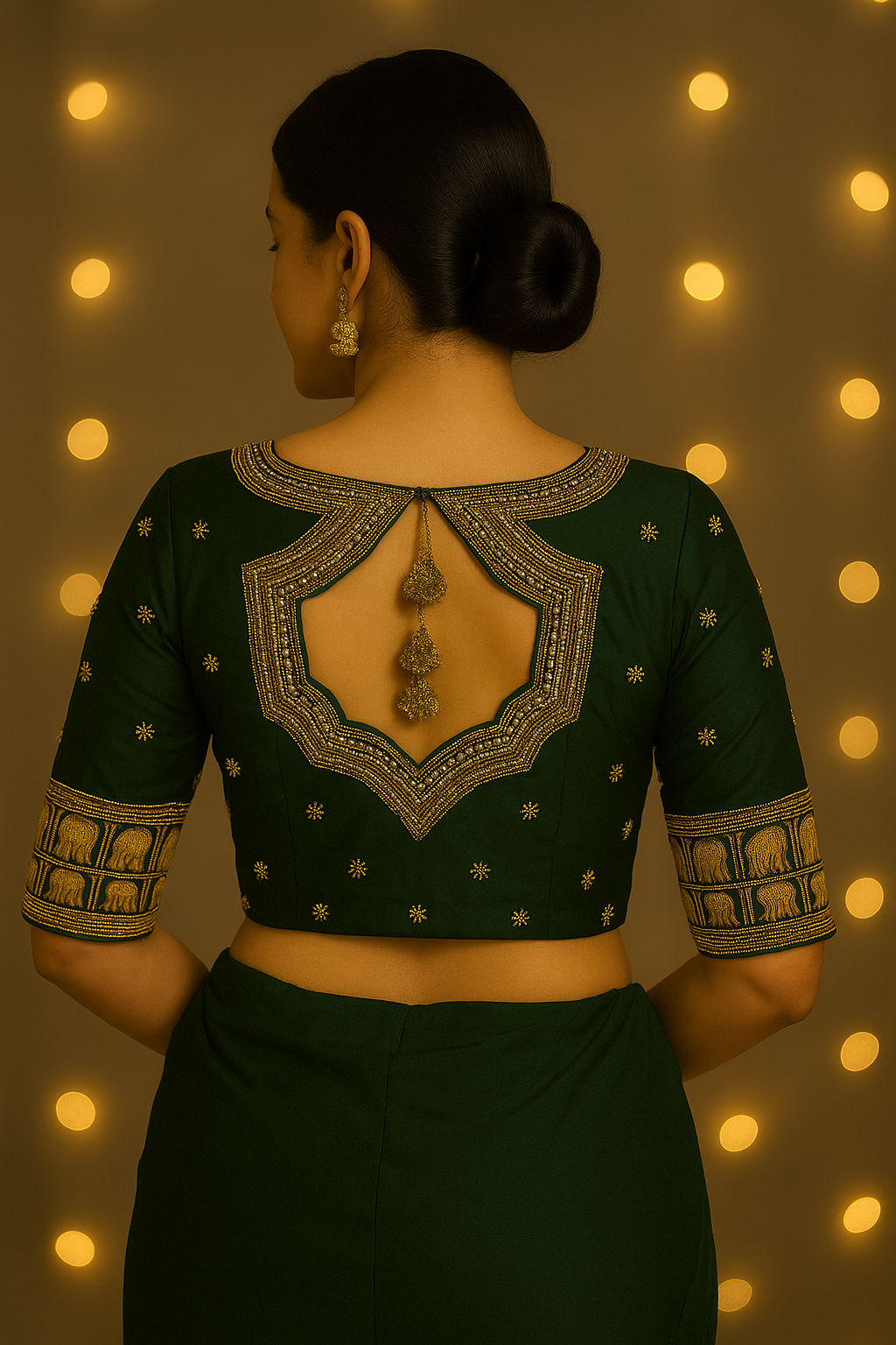 Bottle green hand-crafted silk maggam blouse