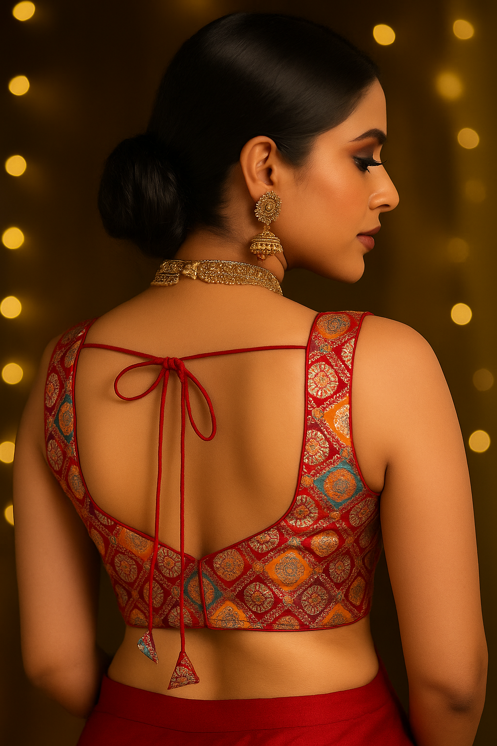Red multicolor with sequin lace blouse