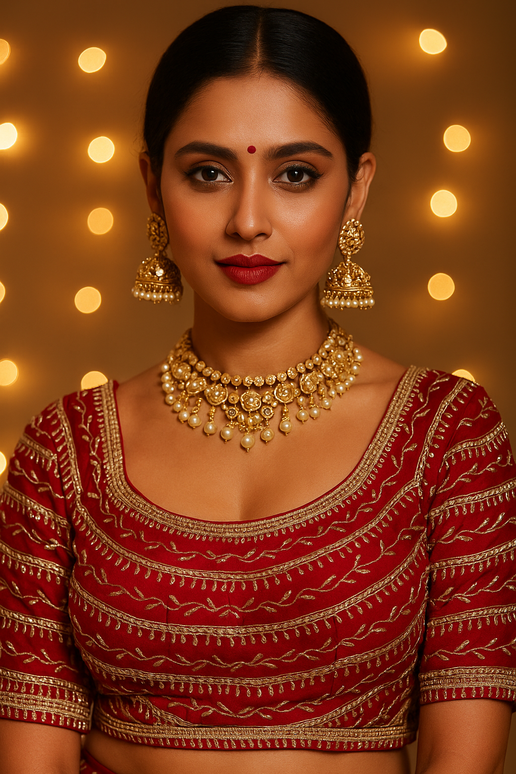 Blood red sequin embroidered blouse