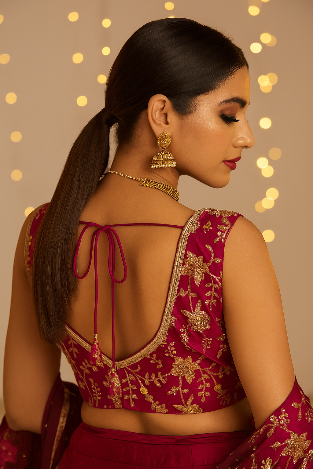 Dark Pink zari embroidered blouse