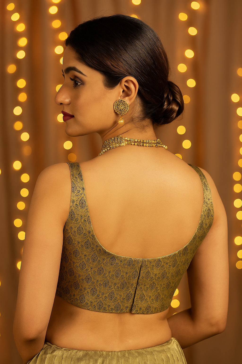 Olive paisley jacquard blouse