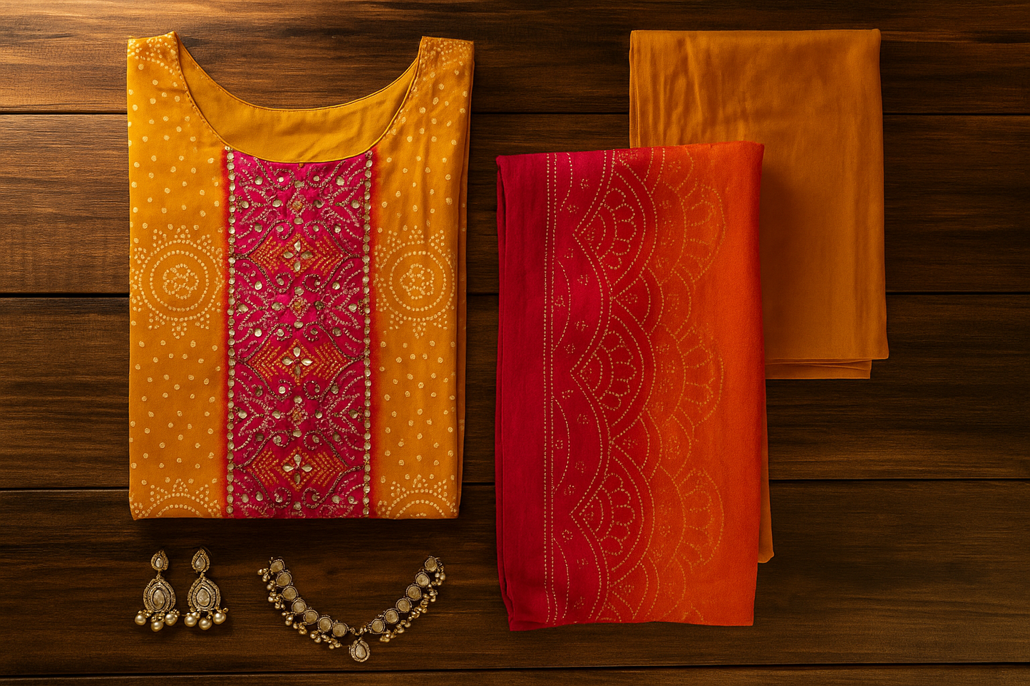Yellow-Pink Silk Stitched Salwar Suit
