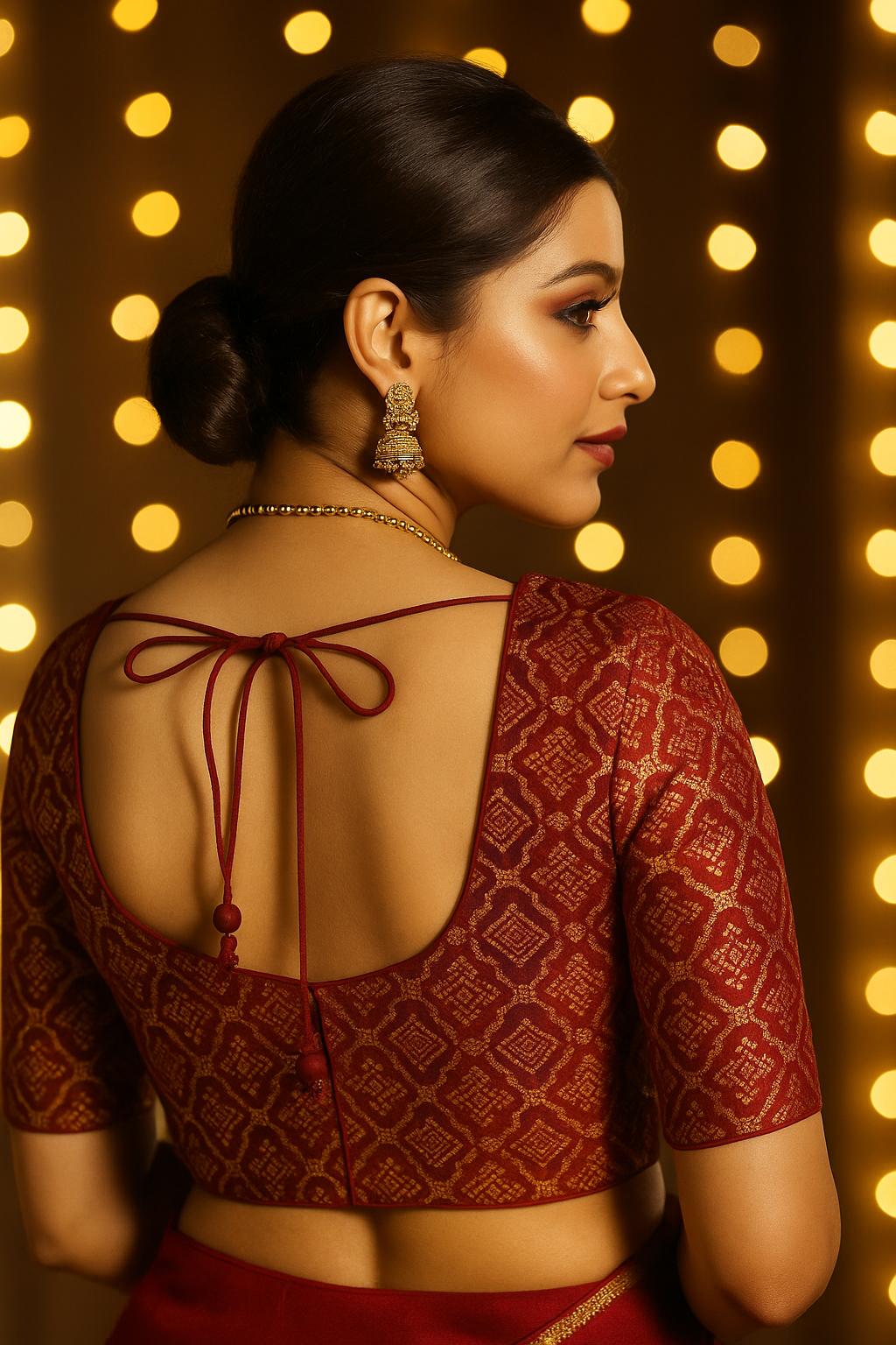 Maroon sequin elbow-sleeve blouse