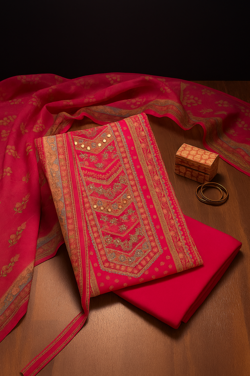 Rani Pink Chanderi Silk Unstitched Salwar Suit