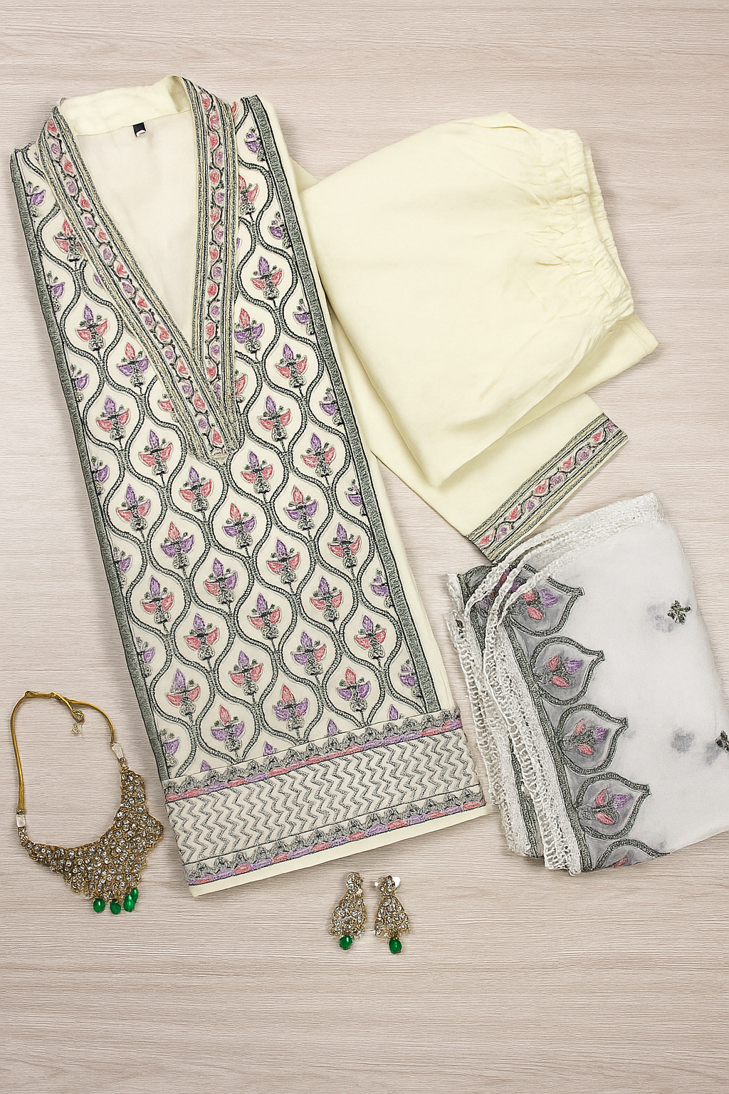 White Cotton Stitched Salwar Suit