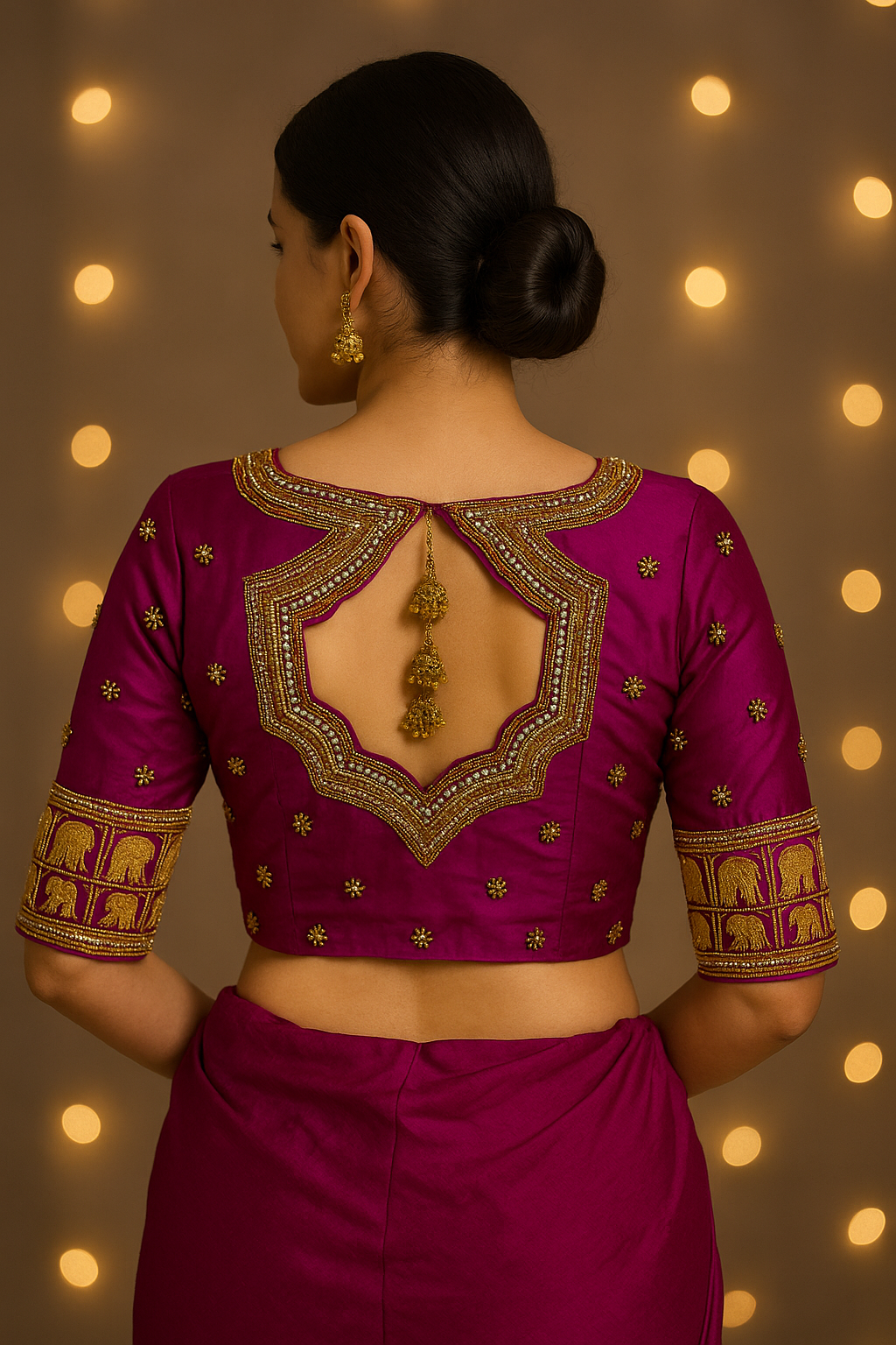 Purple hand-crafted silk maggam blouse