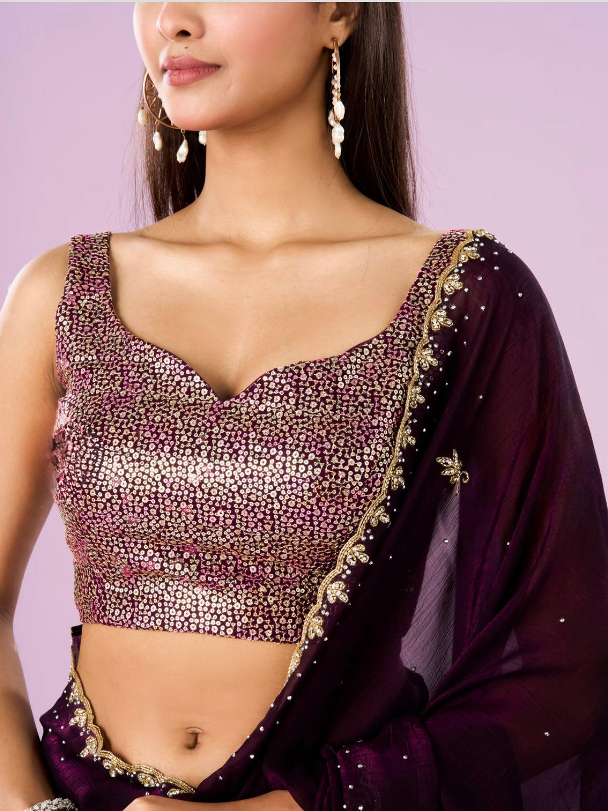 Plum sequin embroidered blouse