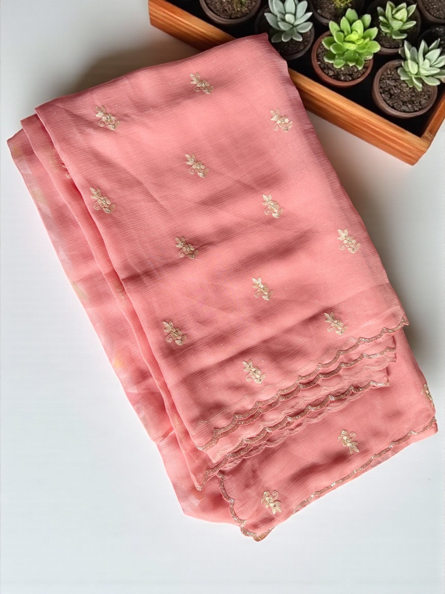 Pink Chinnon Silk Saree