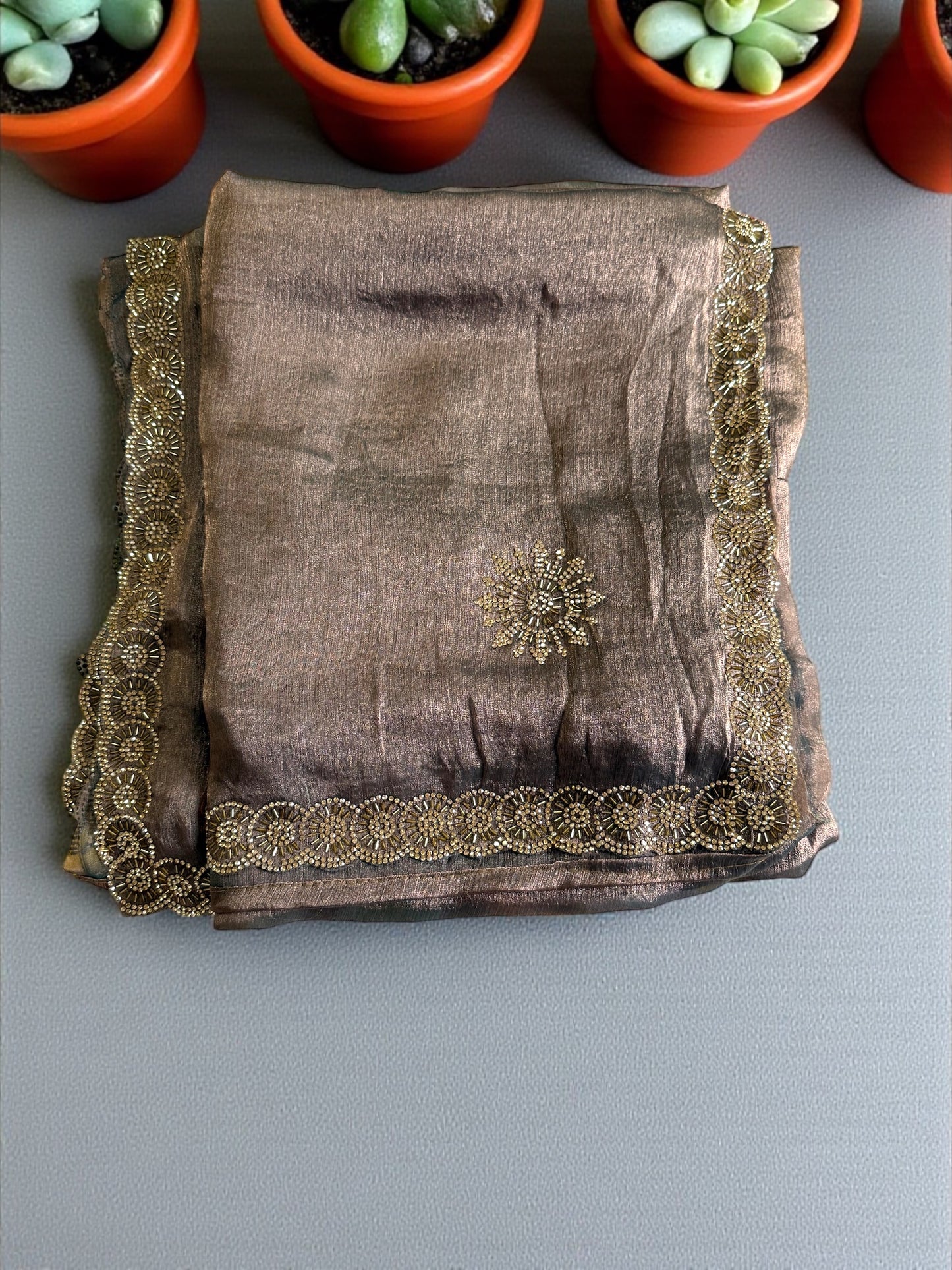 Copper Chinnon Silk Saree