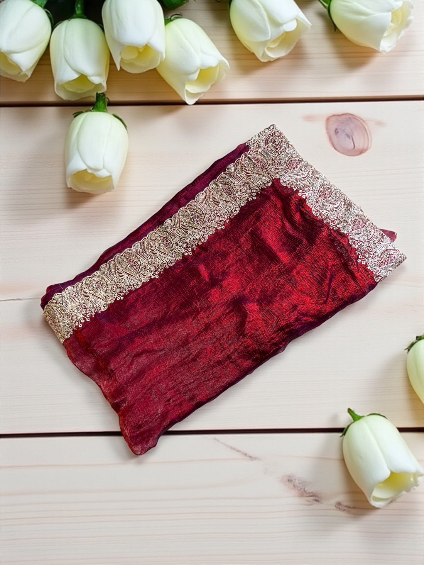 Maroon Tissue Silk Saree
