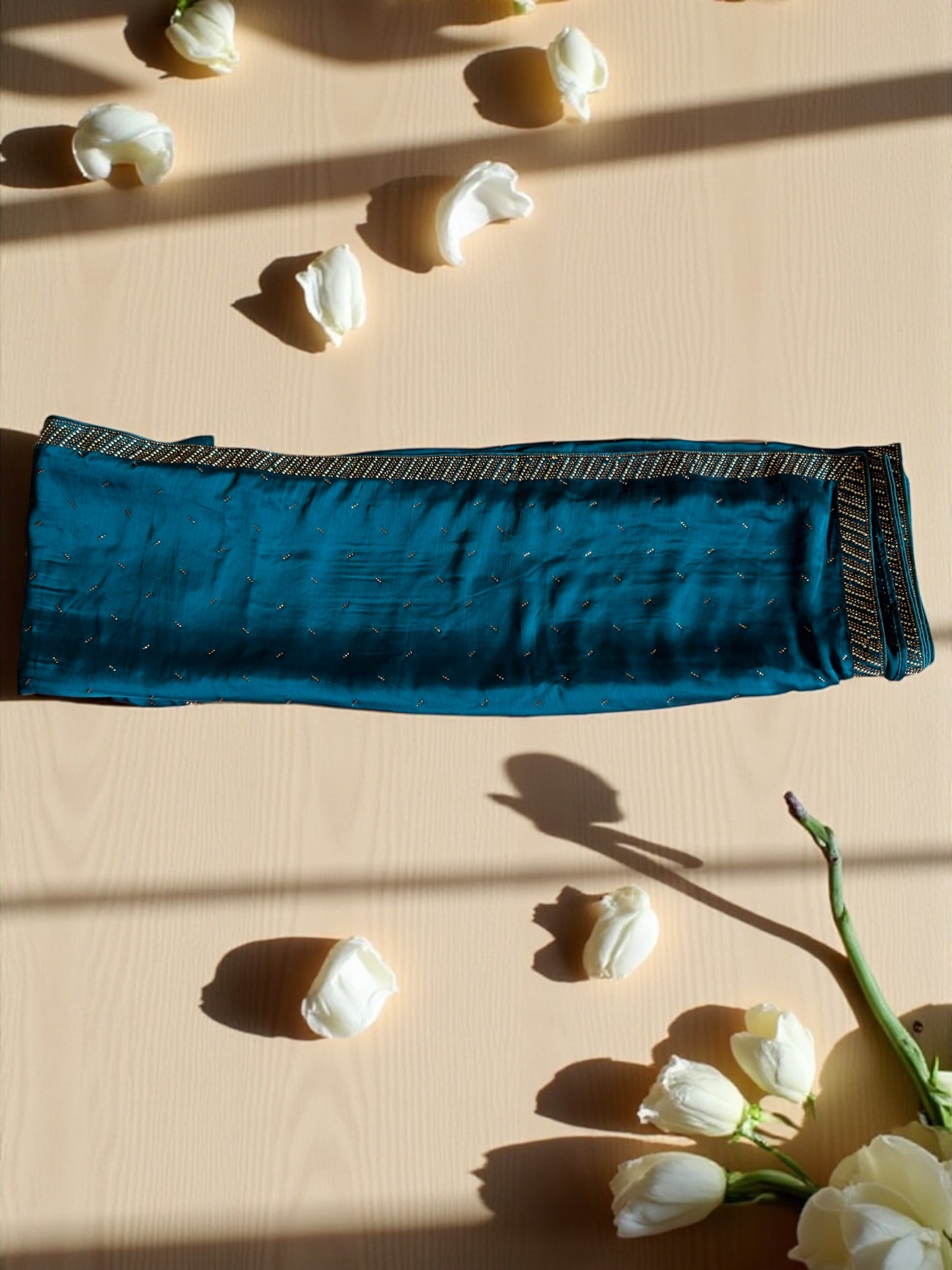 Peacock Blue Semi Crepe Saree