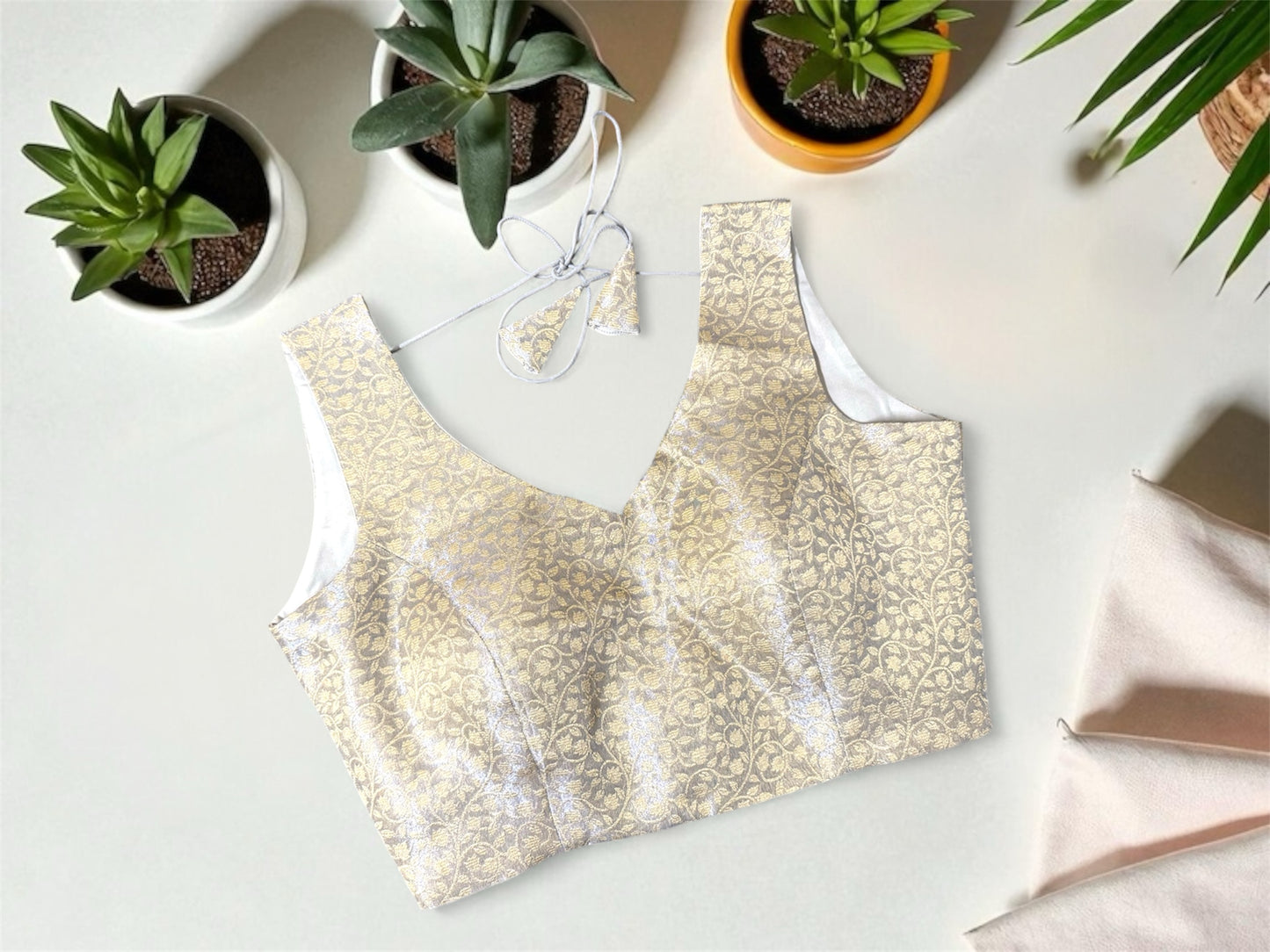 Gray Banarasi floral blouse