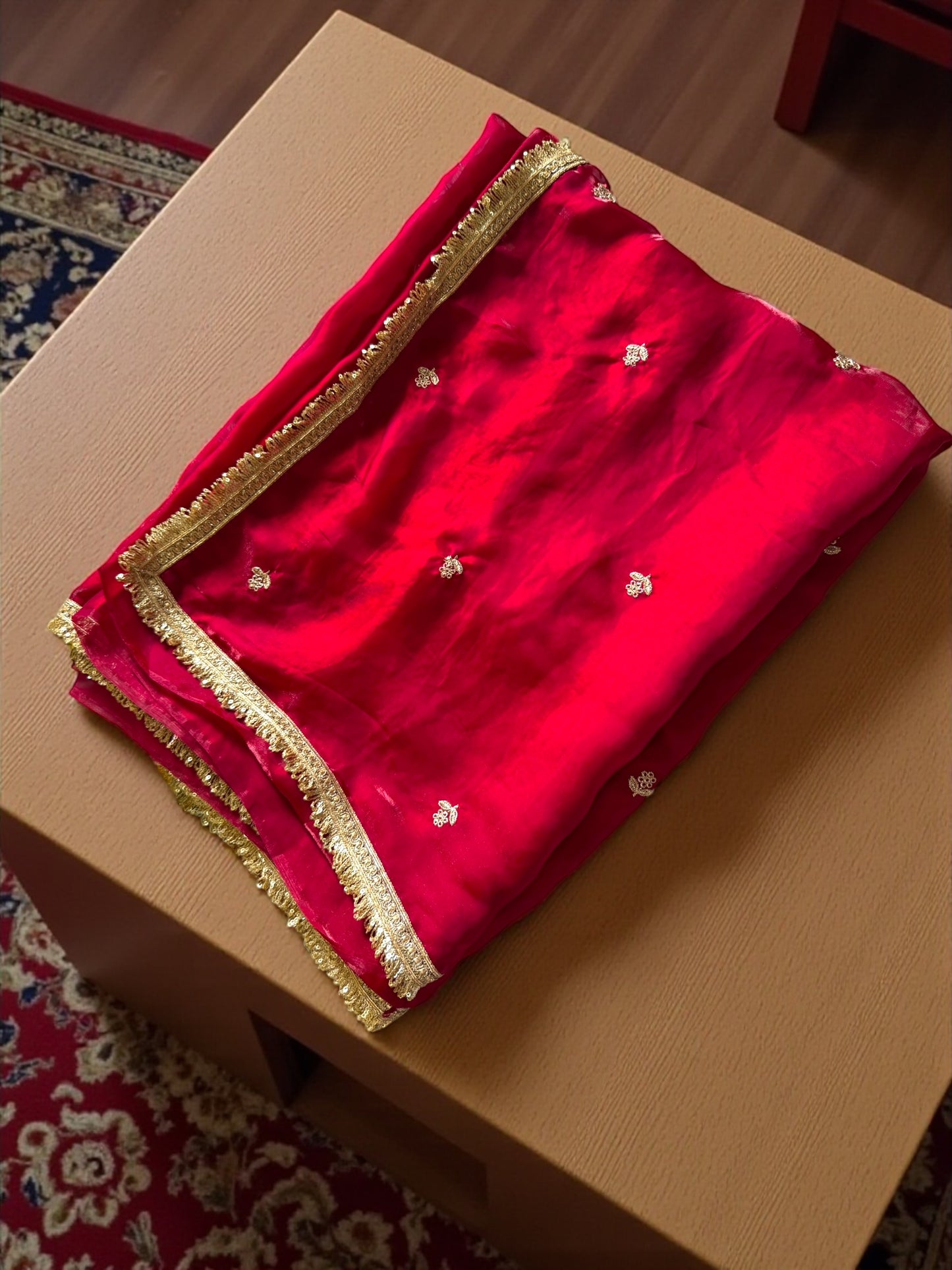 Blood Red Tissue Silk Saree