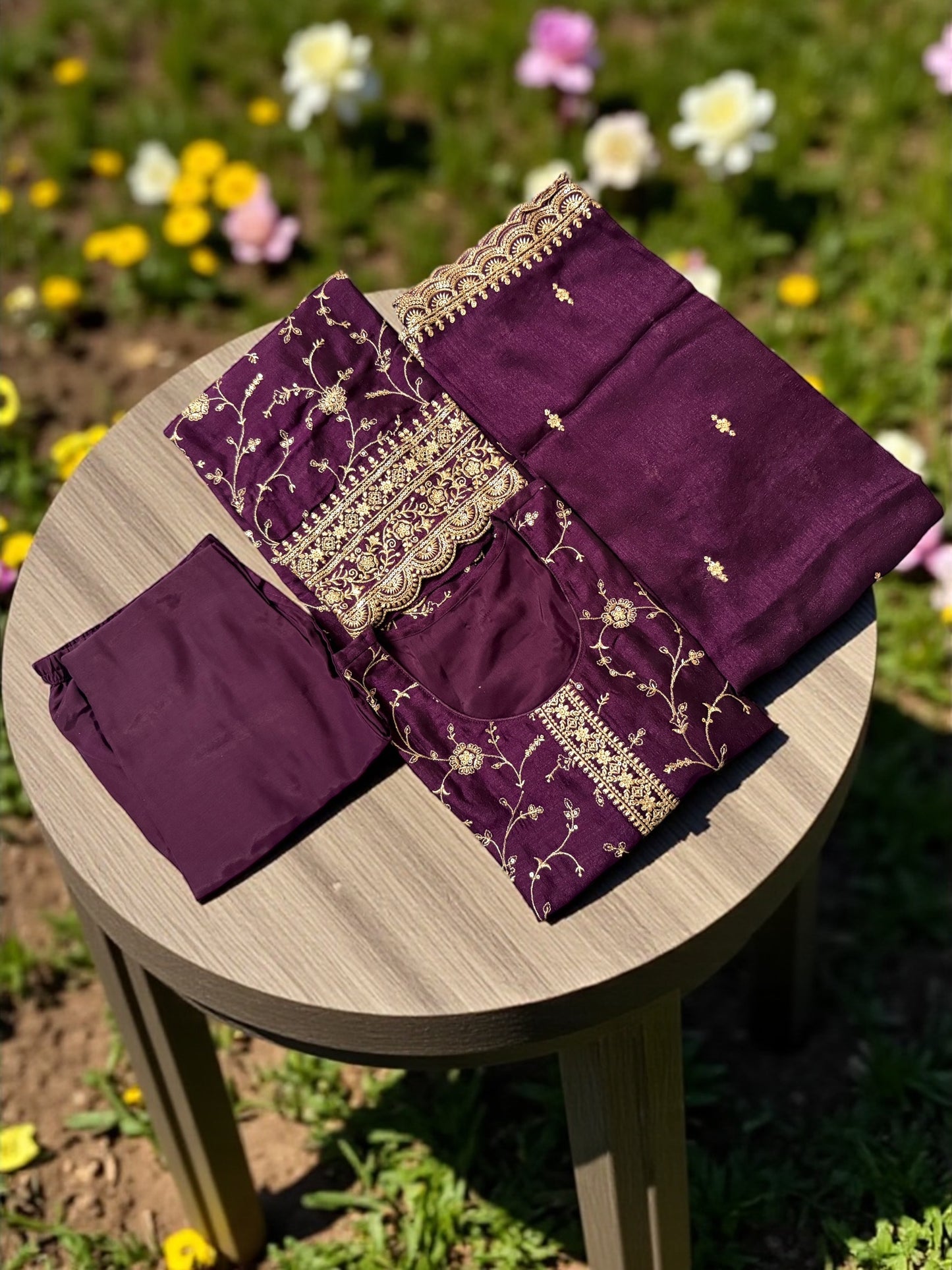 Purple Silk Stitched Salwar Suit