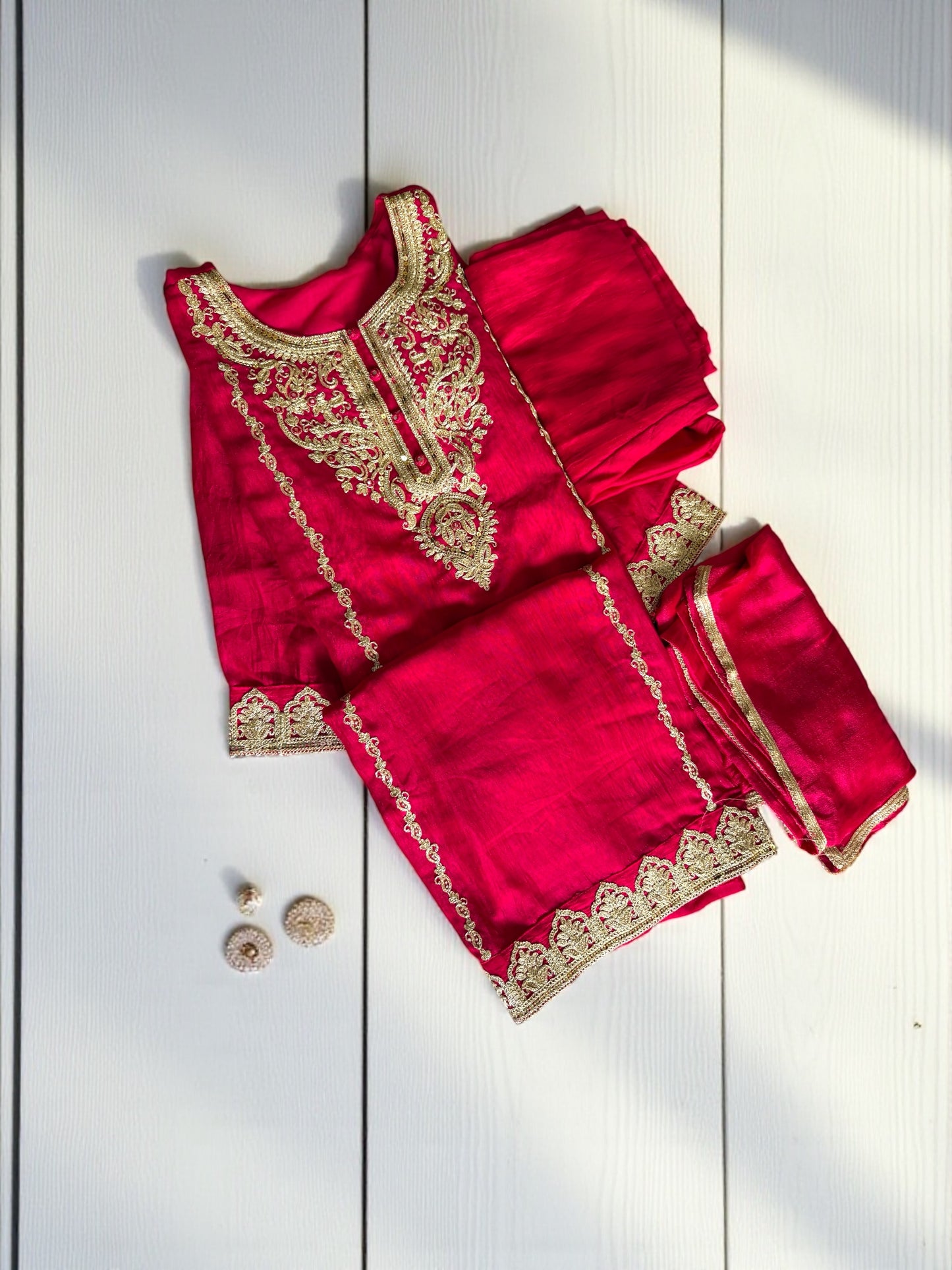 Rani Pink Silk Stitched Salwar Suit
