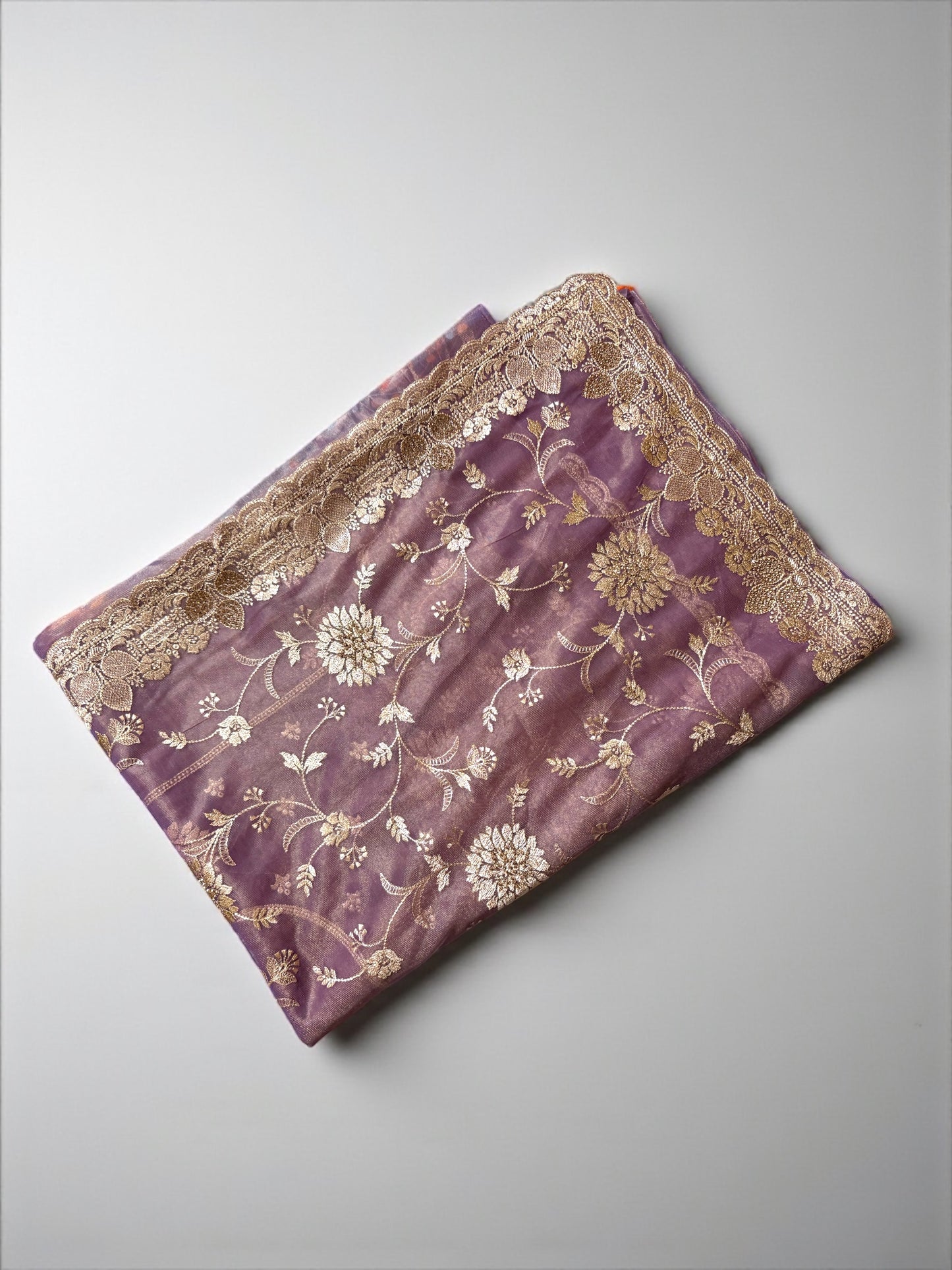Light Brown Tissue Silk Saree with extensive zari work