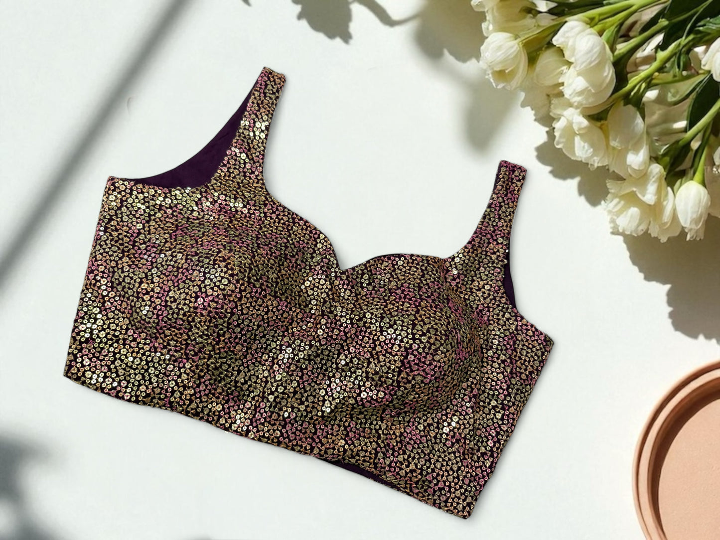 Plum sequin embroidered blouse