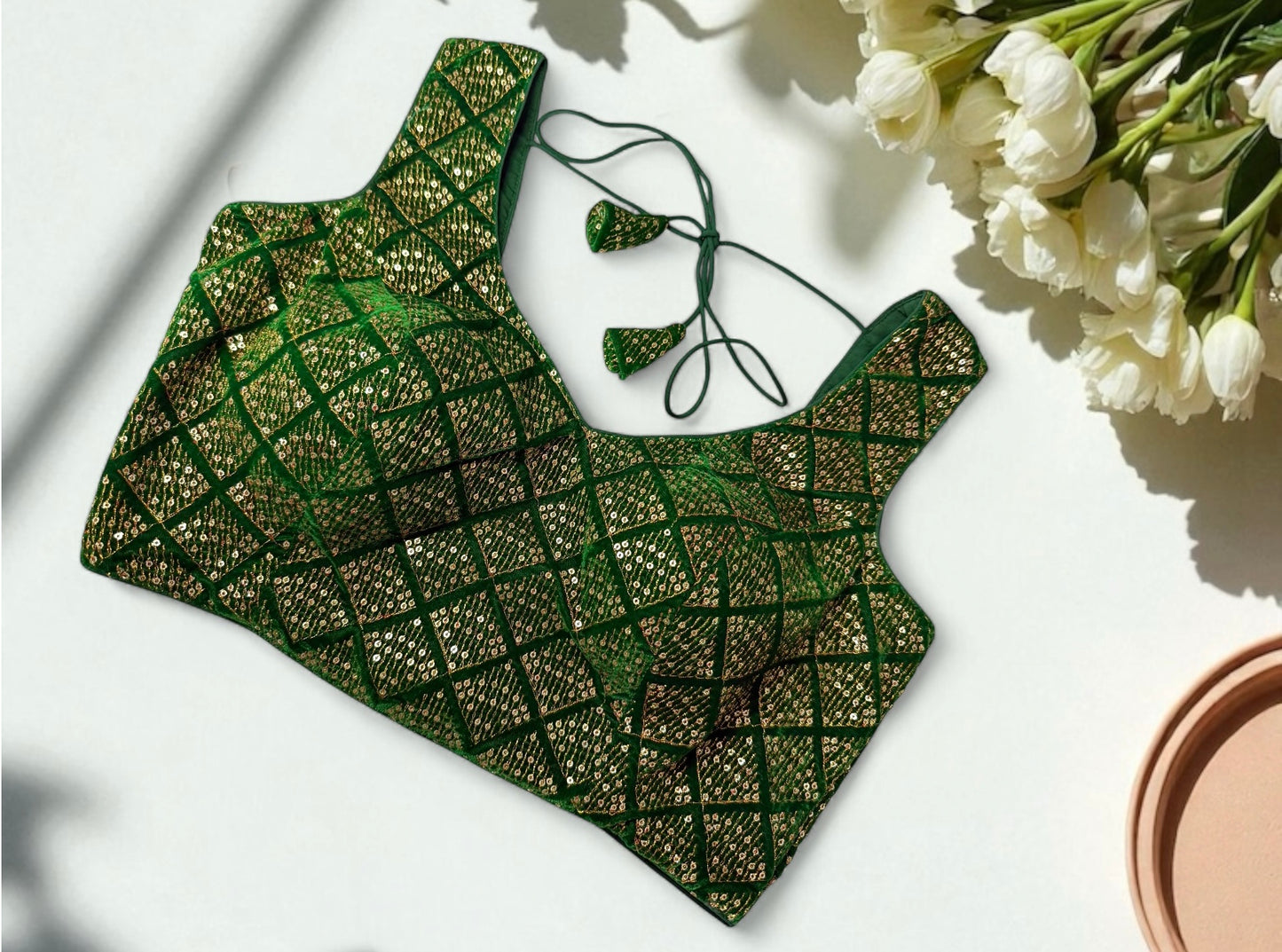 Dark green velvet sleeveless blouse