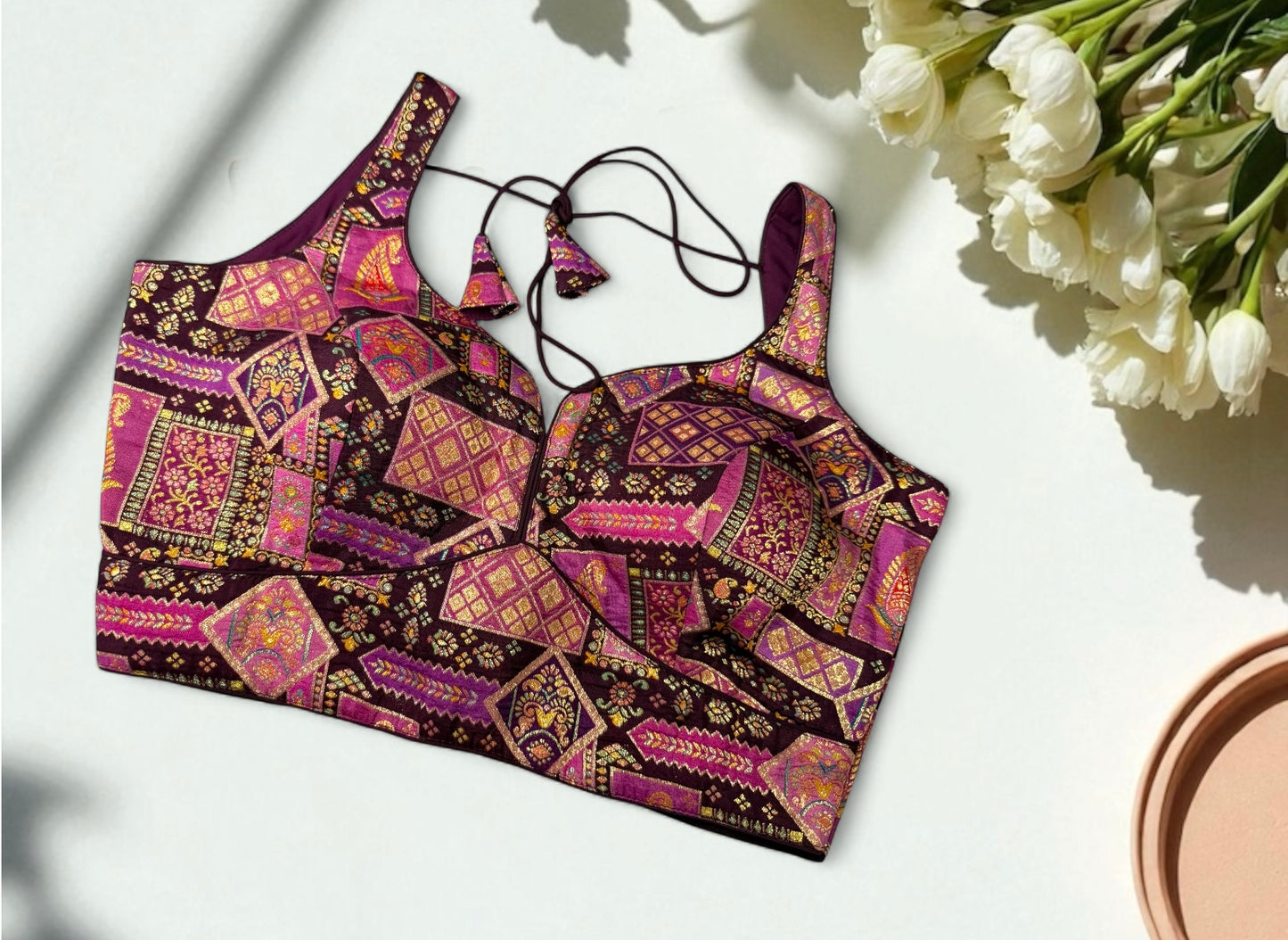 Purple raw silk festive blouse