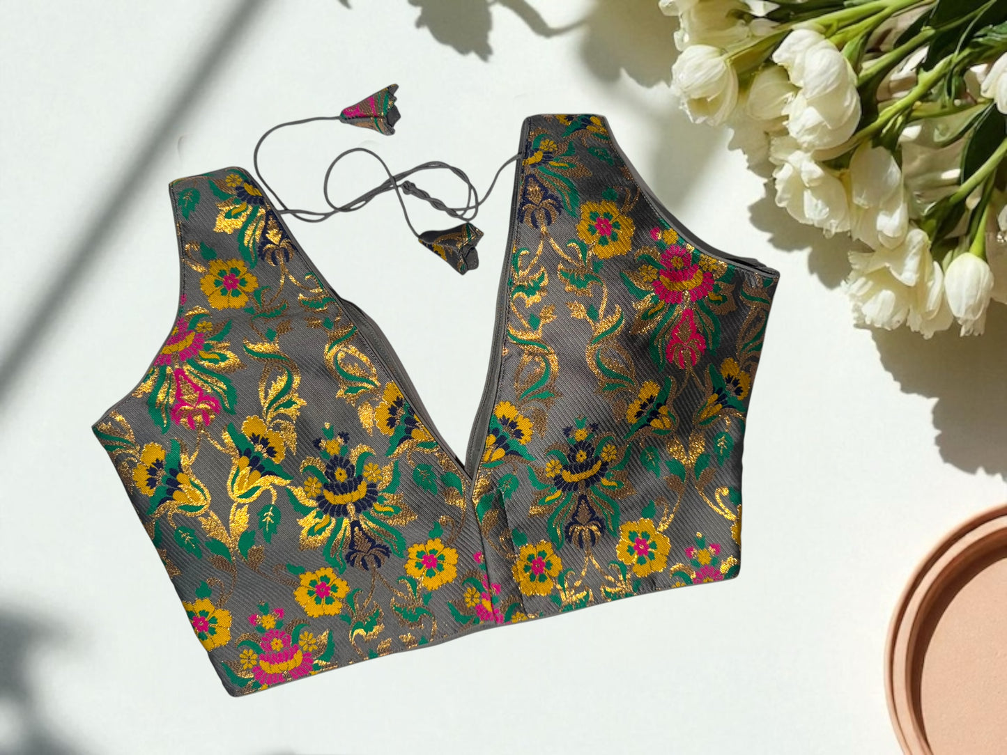 Steel grey floral blouse