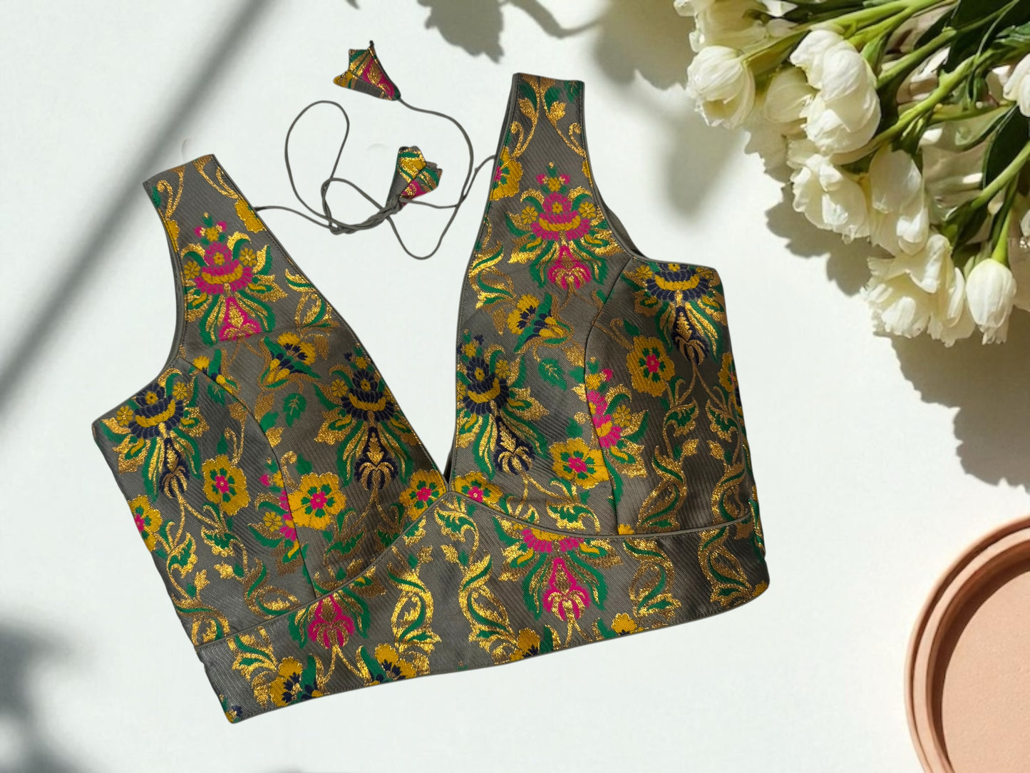 Steel grey floral blouse