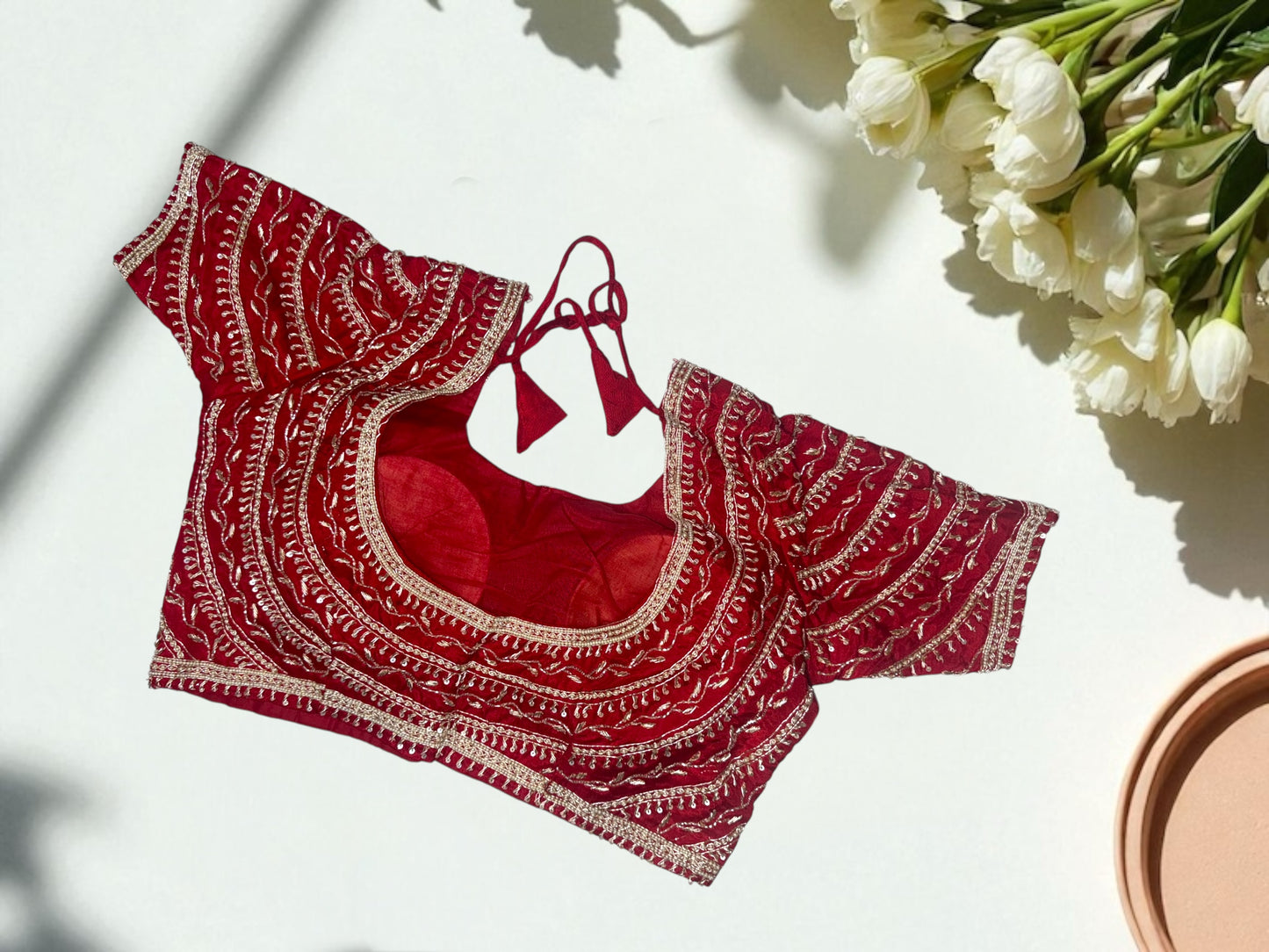 Blood red sequin embroidered blouse