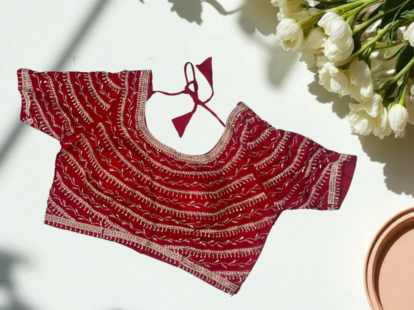 Blood red sequin embroidered blouse