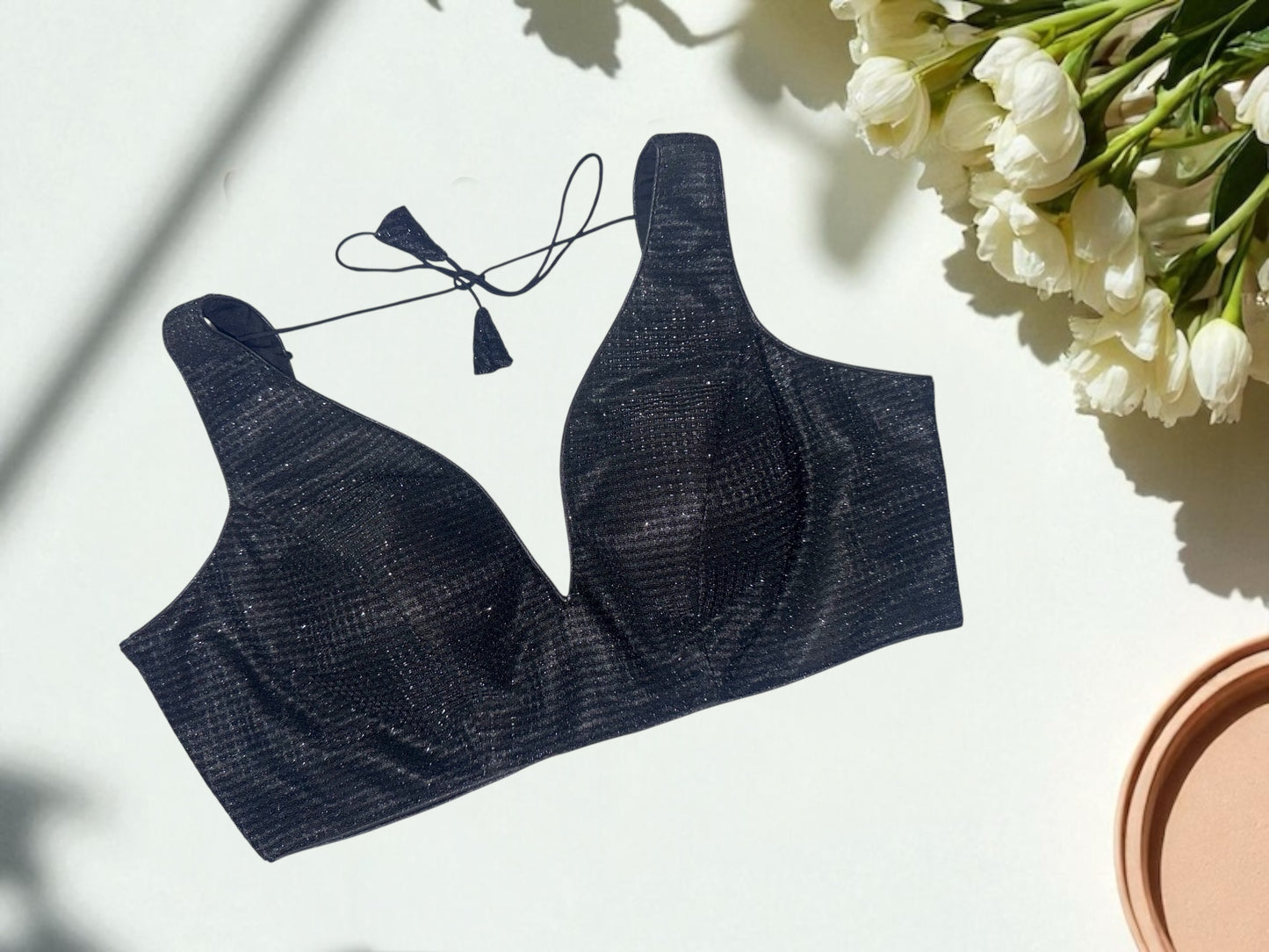 Black shimmer sleeveless blouse