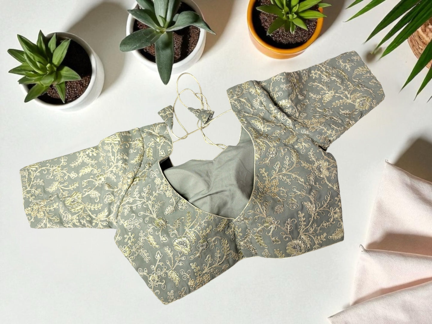 Dark gray floral embroidered blouse