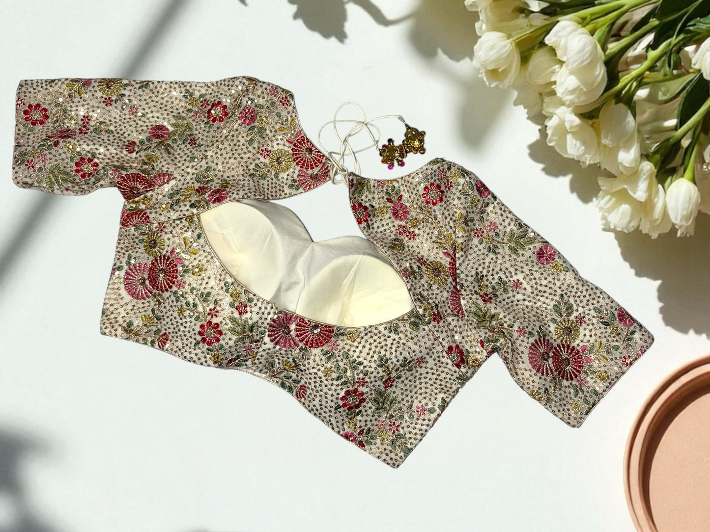 Cream floral embroidered blouse
