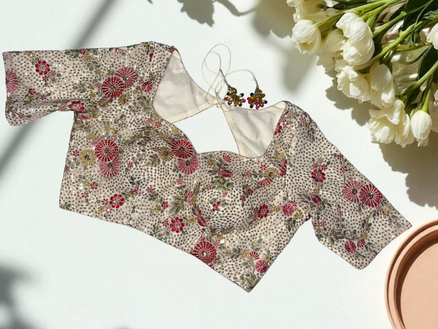Cream floral embroidered blouse