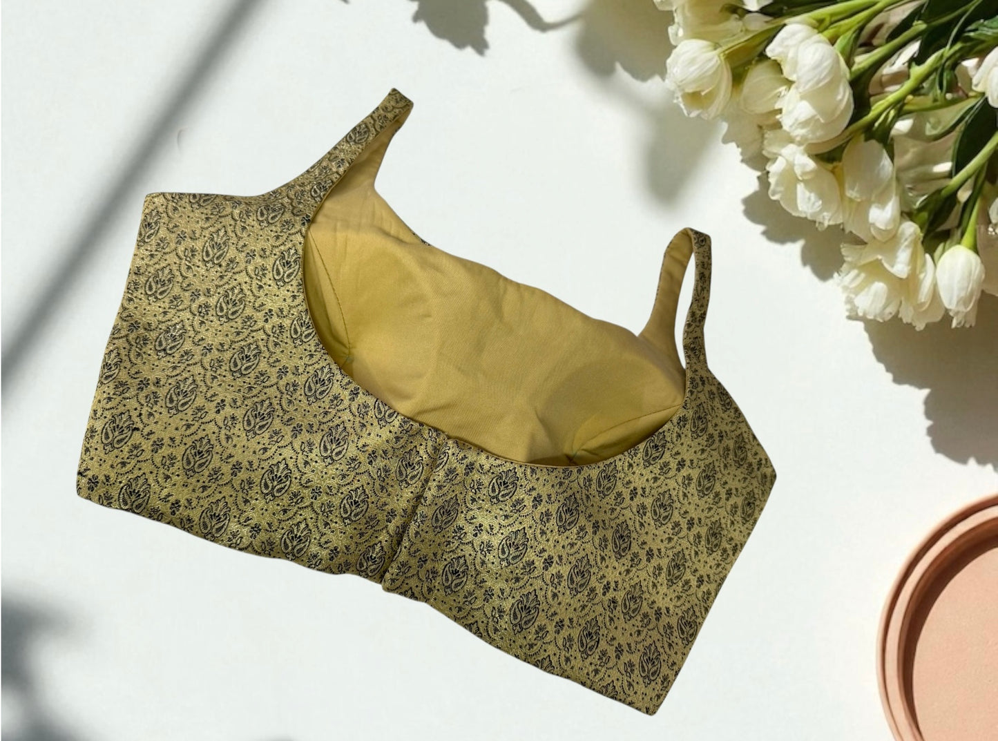 Olive paisley jacquard blouse