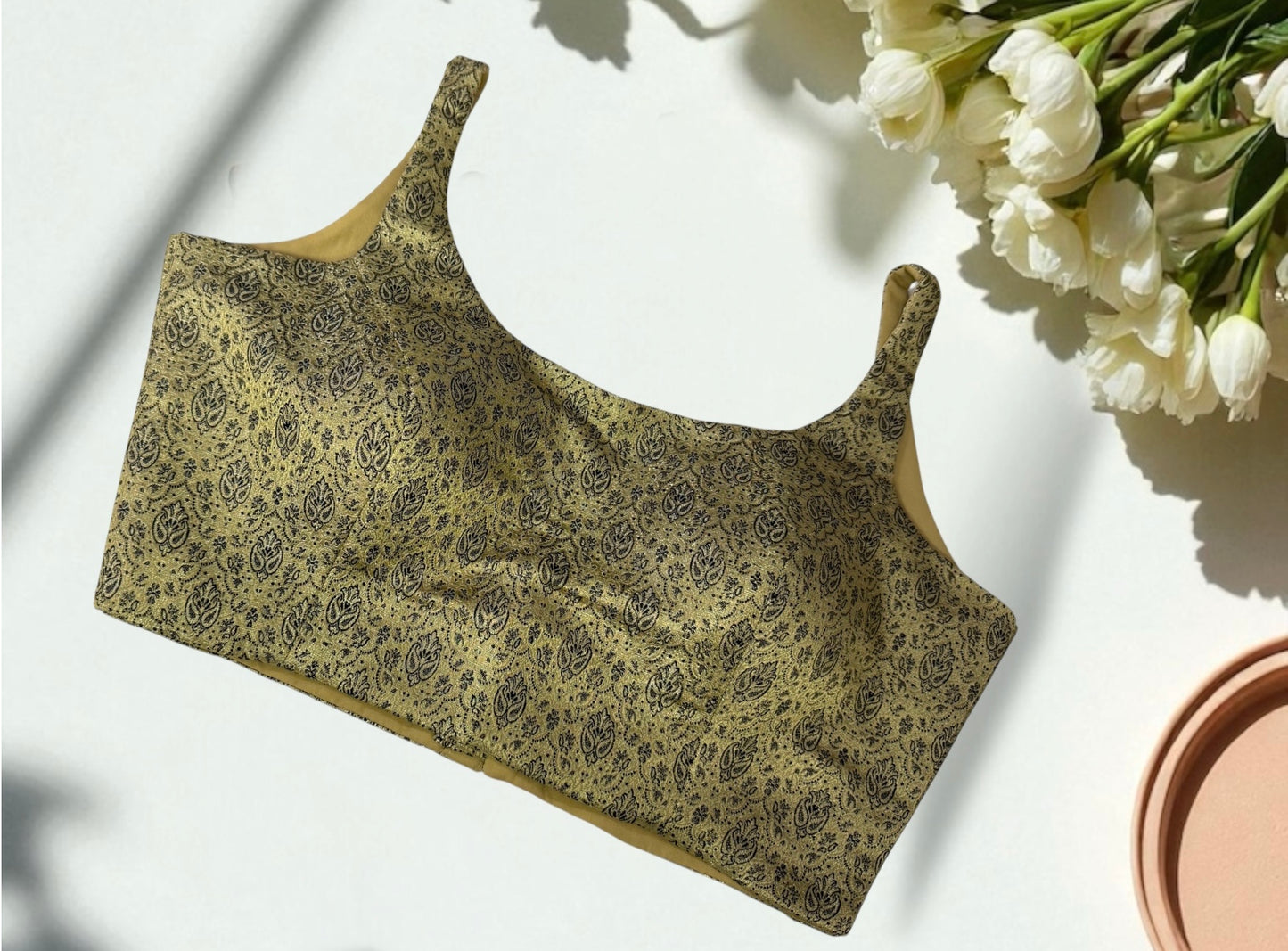 Olive paisley jacquard blouse