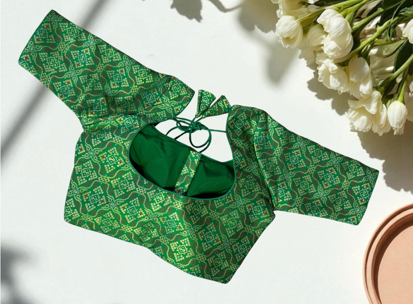 Green sequin elbow-sleeve blouse