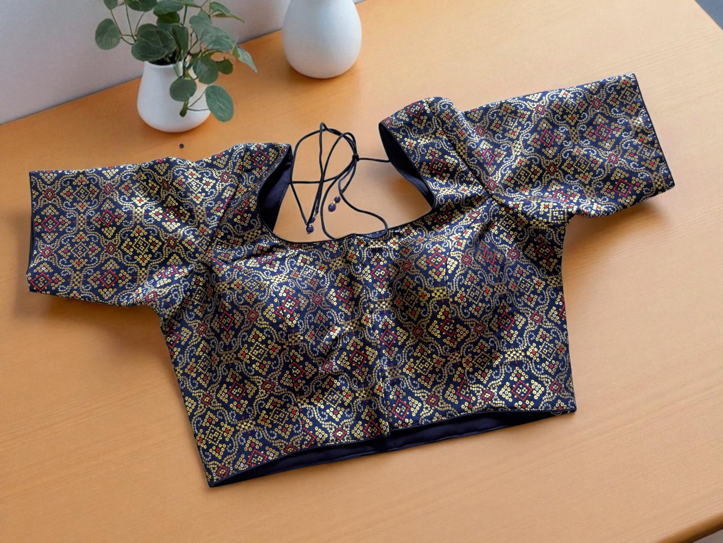 Navy blue raw silk blouse