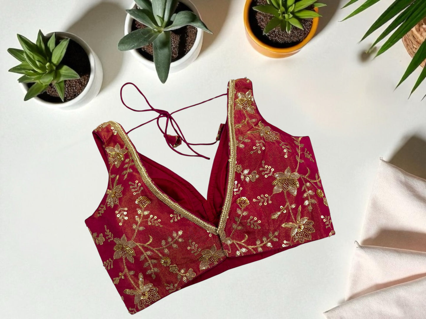 Dark Pink zari embroidered blouse